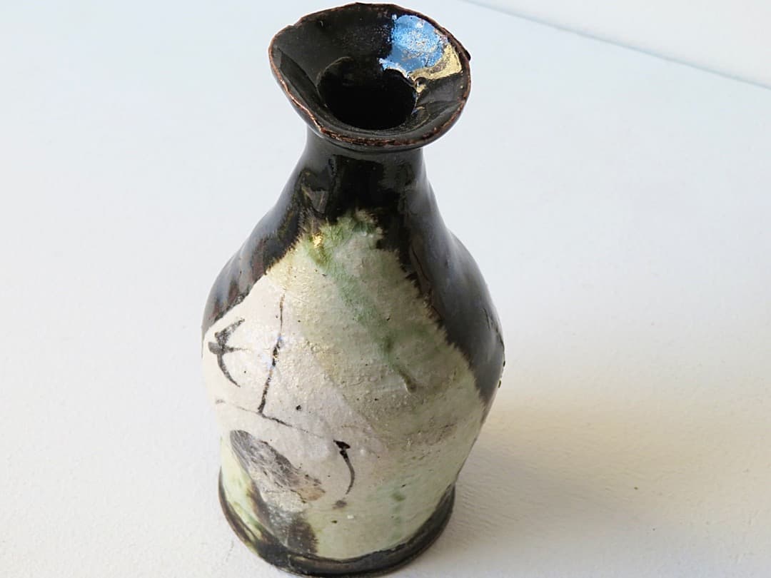 【値下げ】希少作★中島勝乃利『黒織部 徳利』【師：鯉江良二】