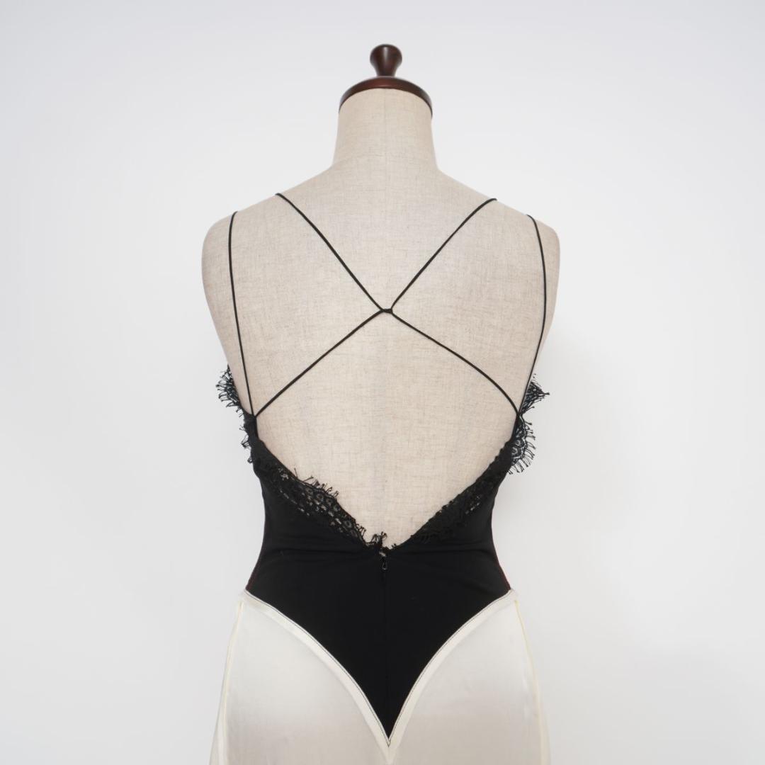 ヴィクトリアベッカム サテンレース切替パーティドレス 白 サイズ38*HD694