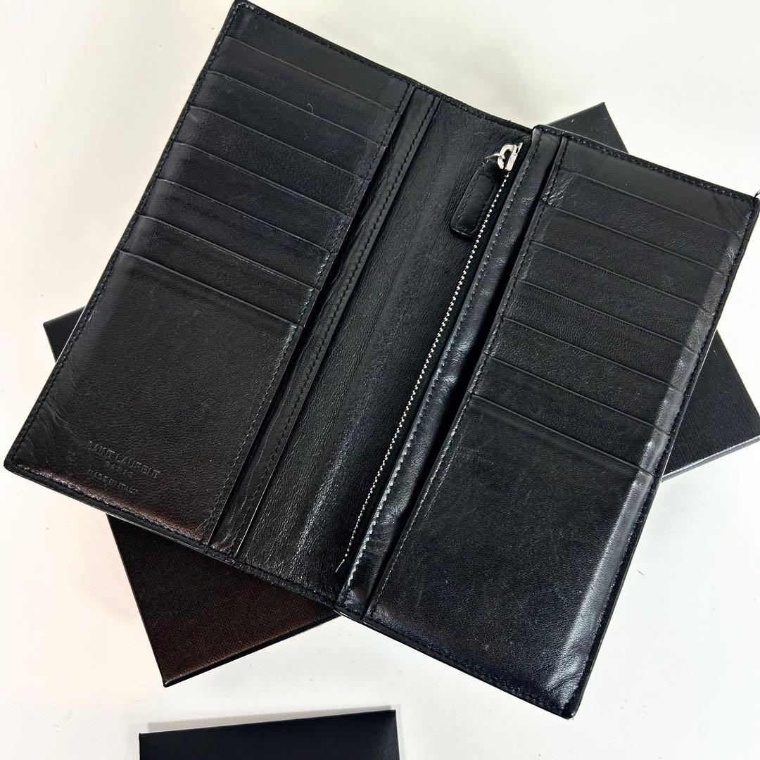 【たかえもん　付属品完備】サンローラン 長財布 黒 クロコ型押し レザー