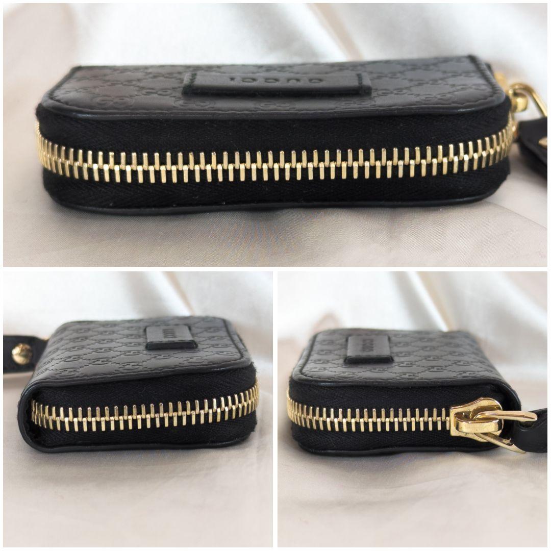 【未使用級】 グッチ ラウンドファスナー マイクロシマ ケース ブラック