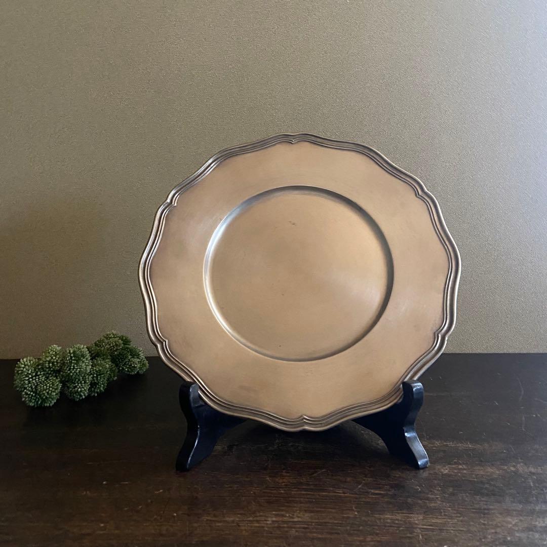 アンティーク　花リムプレート　真鍮製　デッドストック　ブロカント