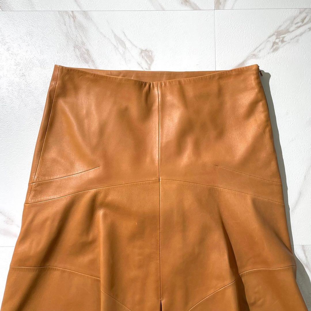 美品꧁LOEWE꧂ロエベ ナッパレザー フレアスカート 羊革 キャメル 40
