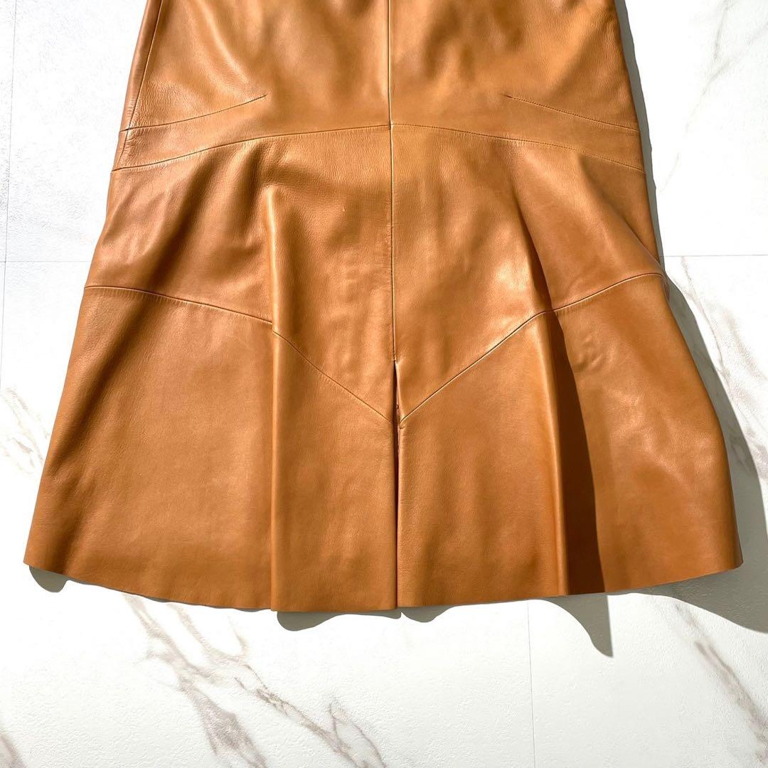 美品꧁LOEWE꧂ロエベ ナッパレザー フレアスカート 羊革 キャメル 40