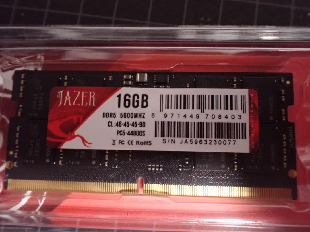 メモリー JAZER DDR5 16GB 5600MHz SODIMM x2 32GB