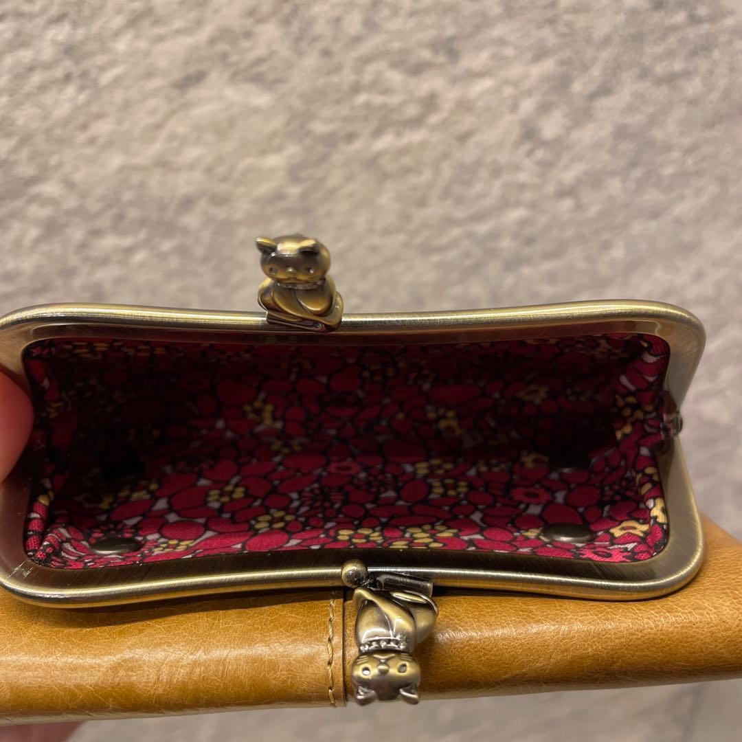 【新品未使用】ANNA SUIがま口２つ折り財布 猫牛革 レザー ローズガーデン