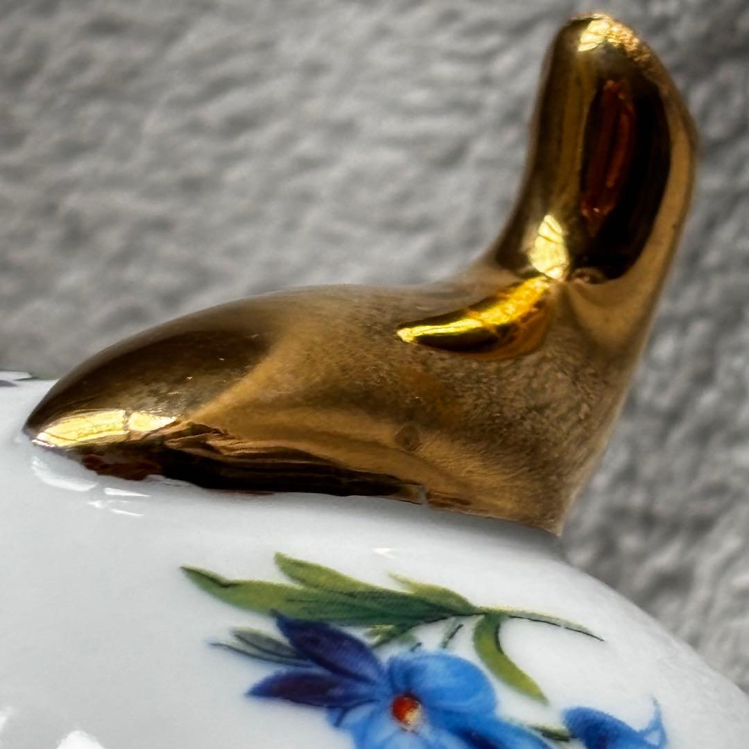 ドイツ ドレスデン風 陶器 花装飾 卵型 花器 金彩 脚付き ヴィンテージ