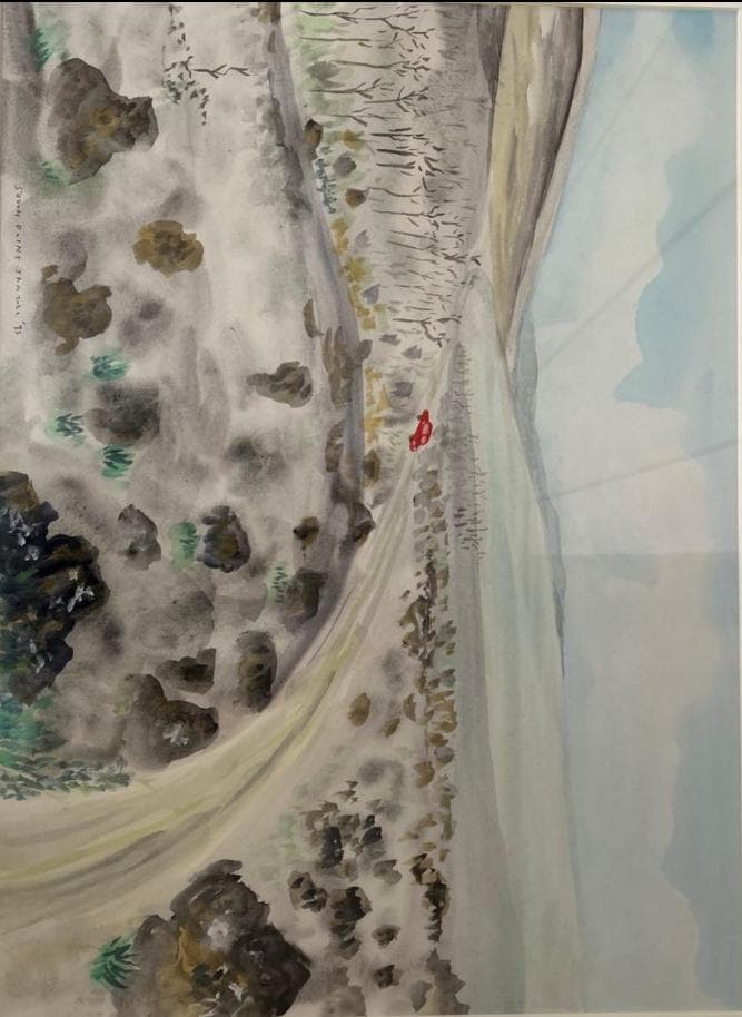 風景 水彩画 赤い車