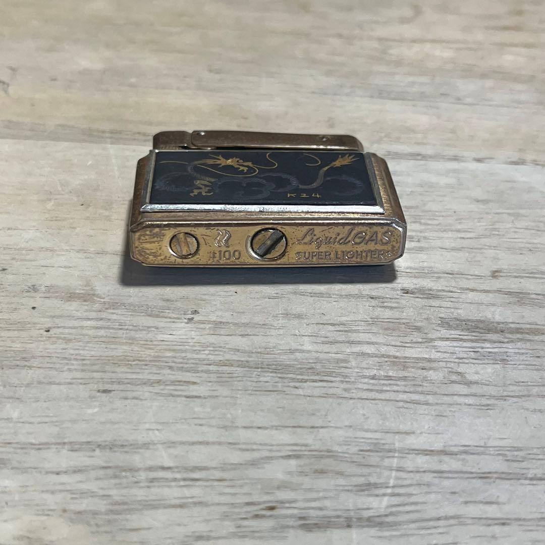 【アンティーク】純金象嵌 シガレットケース ライター K24 龍 古道具 古民具