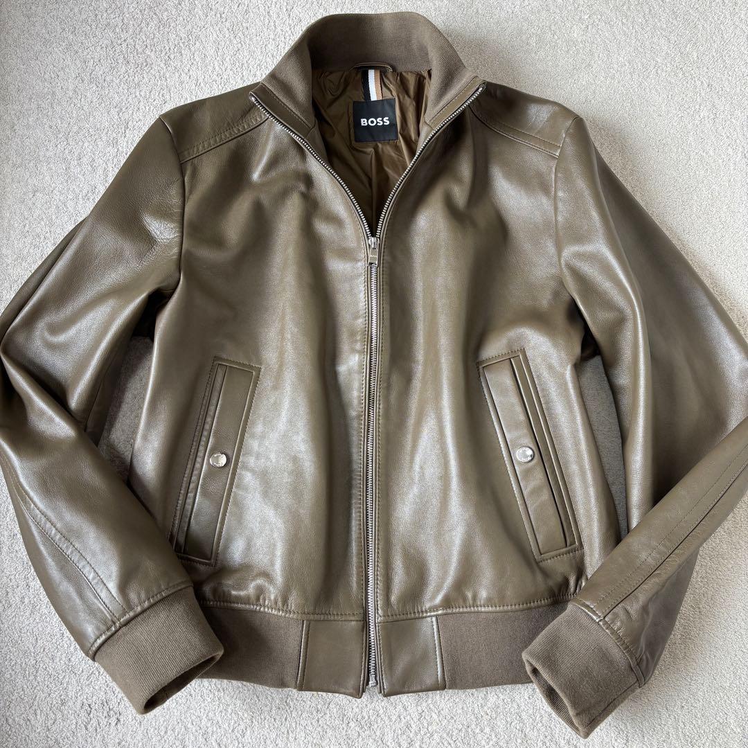 極美品 ヒューゴボス 現行タグ レザージャケット 羊革 3XLサイズ ブラウン