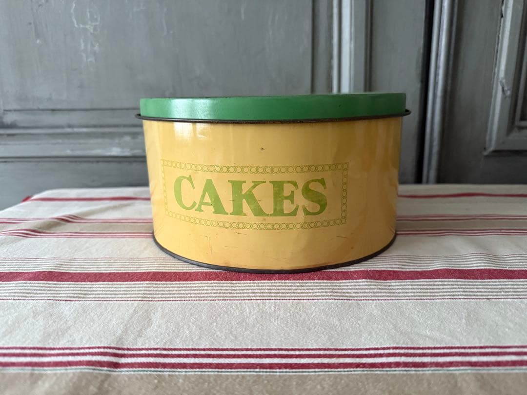 アンティーク ケーキ缶 イエロー &グリーン