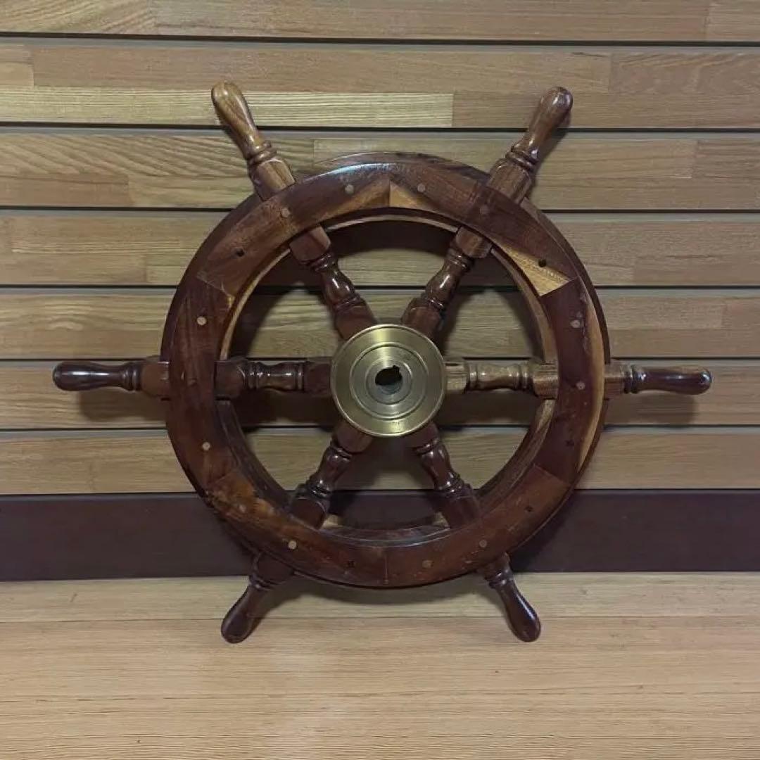 レトロ　船 舵 かじ インテリア　お洒落　バー レストラン　木製　約60cm