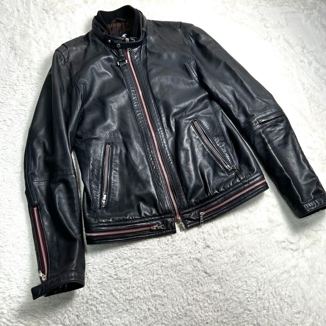 LOVELESS 総柄　レザージャケット　シングル　ライダース　ブラック