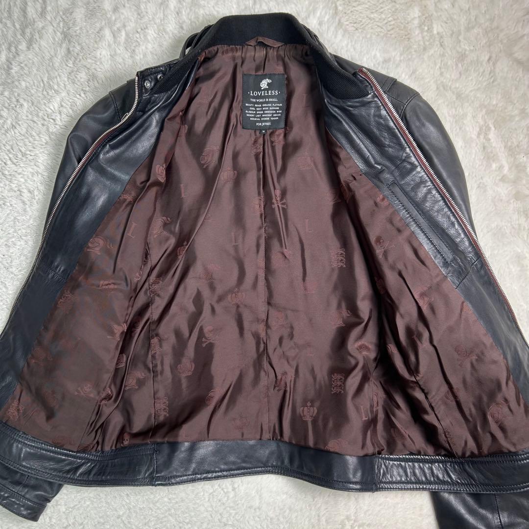 LOVELESS 総柄　レザージャケット　シングル　ライダース　ブラック