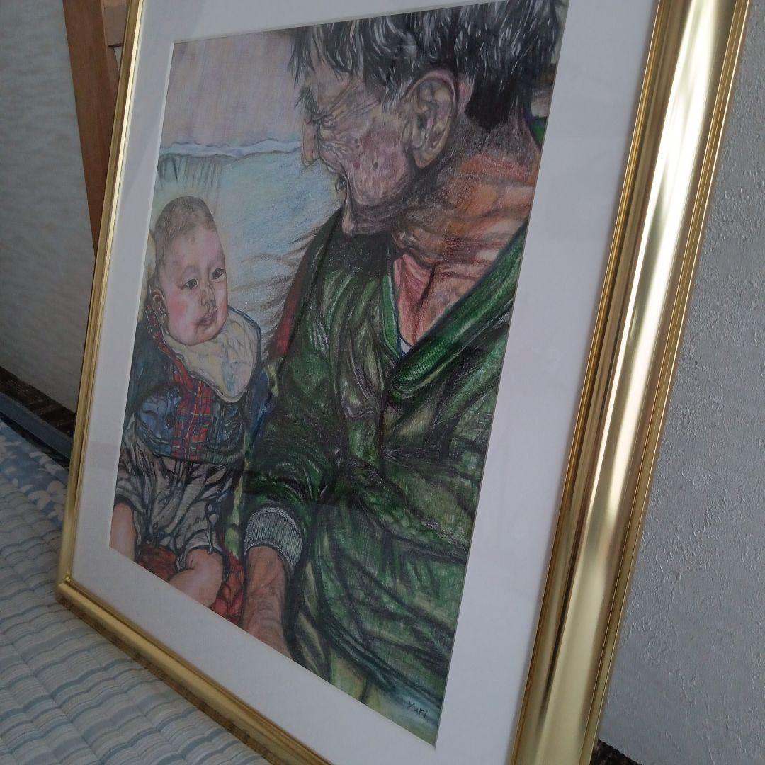 色鉛筆画　　「孫は可愛いな」