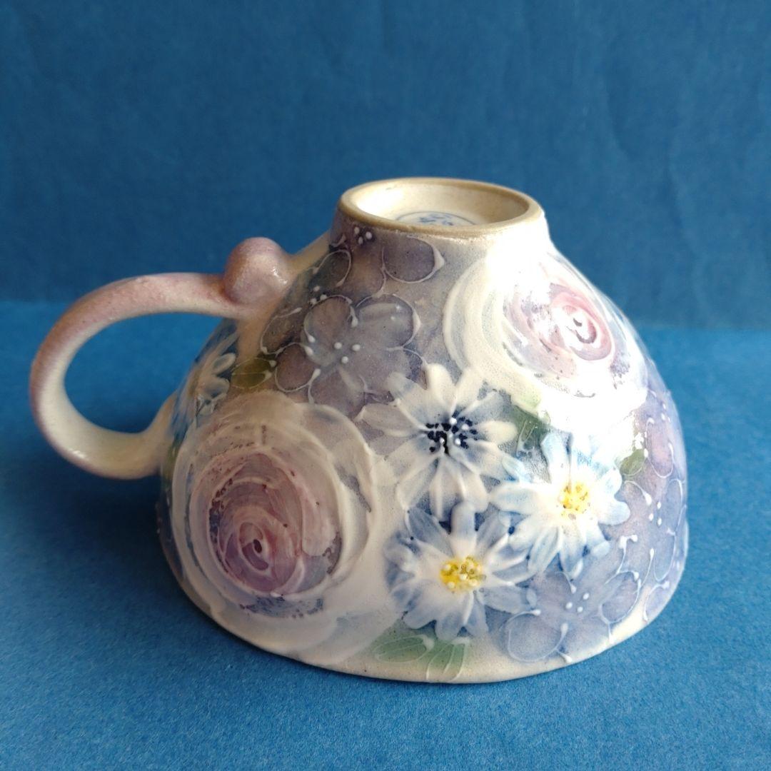 ゆずりは工房　カップ＆ソーサー　青彩ローズ　薔薇　花柄　陶器　瀬戸焼