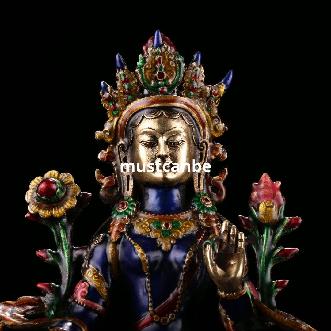 銅制 撚糸琺瑯景泰藍蔵緑度母仏仏像 仏堂供養 禅意茶室 装飾品 工芸品 置物