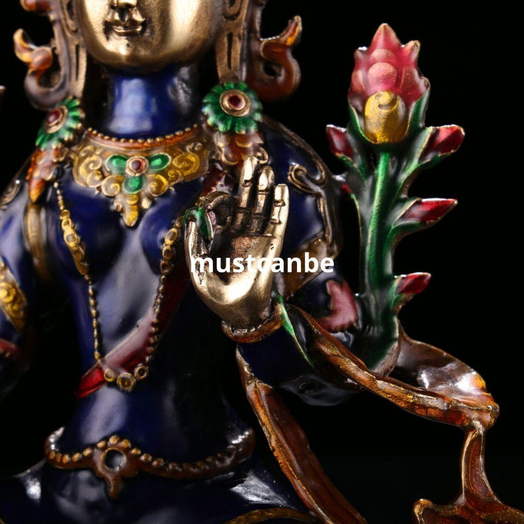 銅制 撚糸琺瑯景泰藍蔵緑度母仏仏像 仏堂供養 禅意茶室 装飾品 工芸品 置物