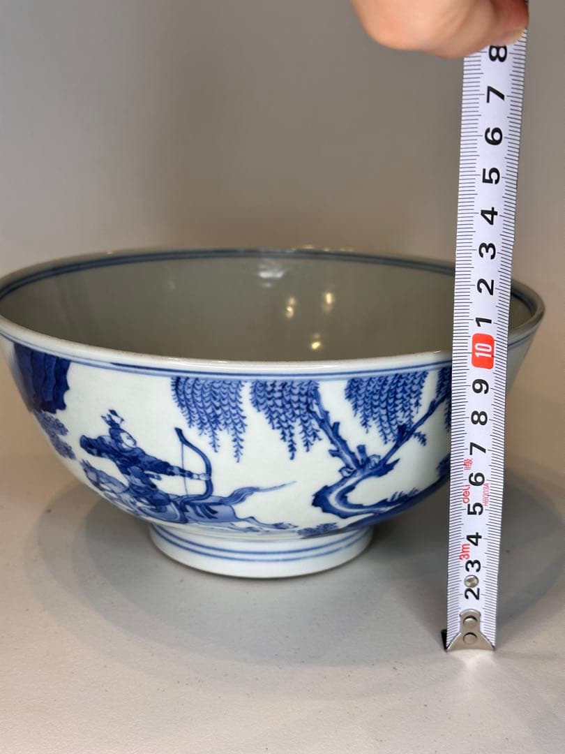 本mercy専用　中国清時代 大明成化年製青花染付狩猟図碗 古陶磁骨董品染め付け