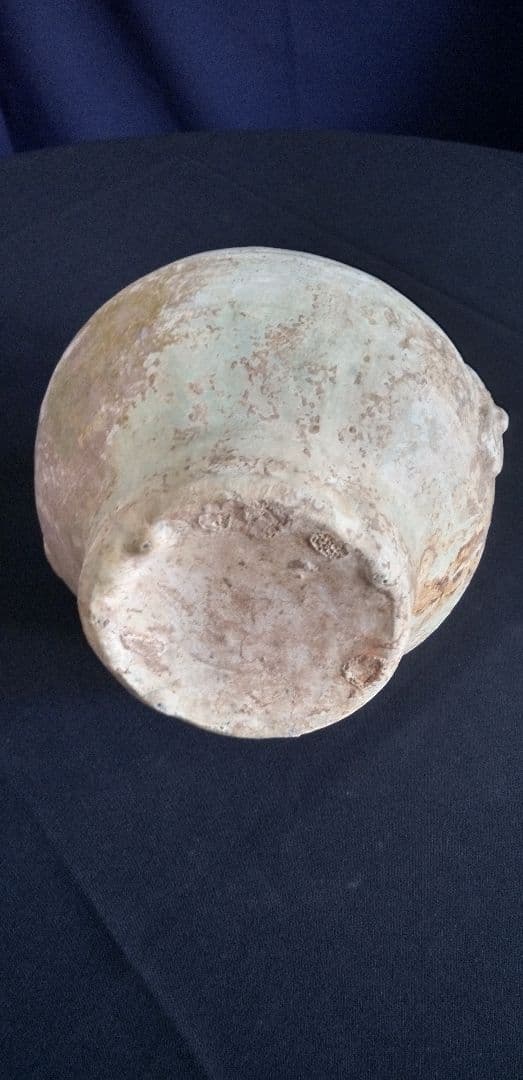 中国古陶器製瓶型 、緑釉双耳、緑釉銀化 高さ約20cm