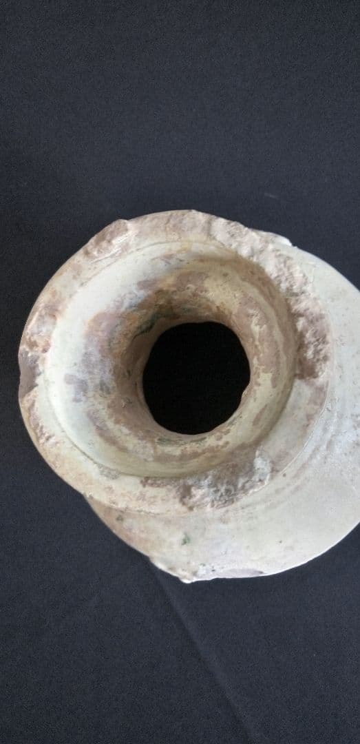 中国古陶器製瓶型 、緑釉双耳、緑釉銀化 高さ約20cm