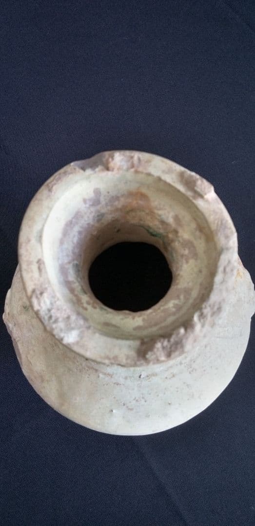 中国古陶器製瓶型 、緑釉双耳、緑釉銀化 高さ約20cm