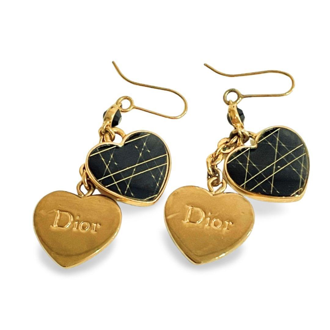 Christian Dior ハート ロゴ ピアス ゴールド ブラック 刻印