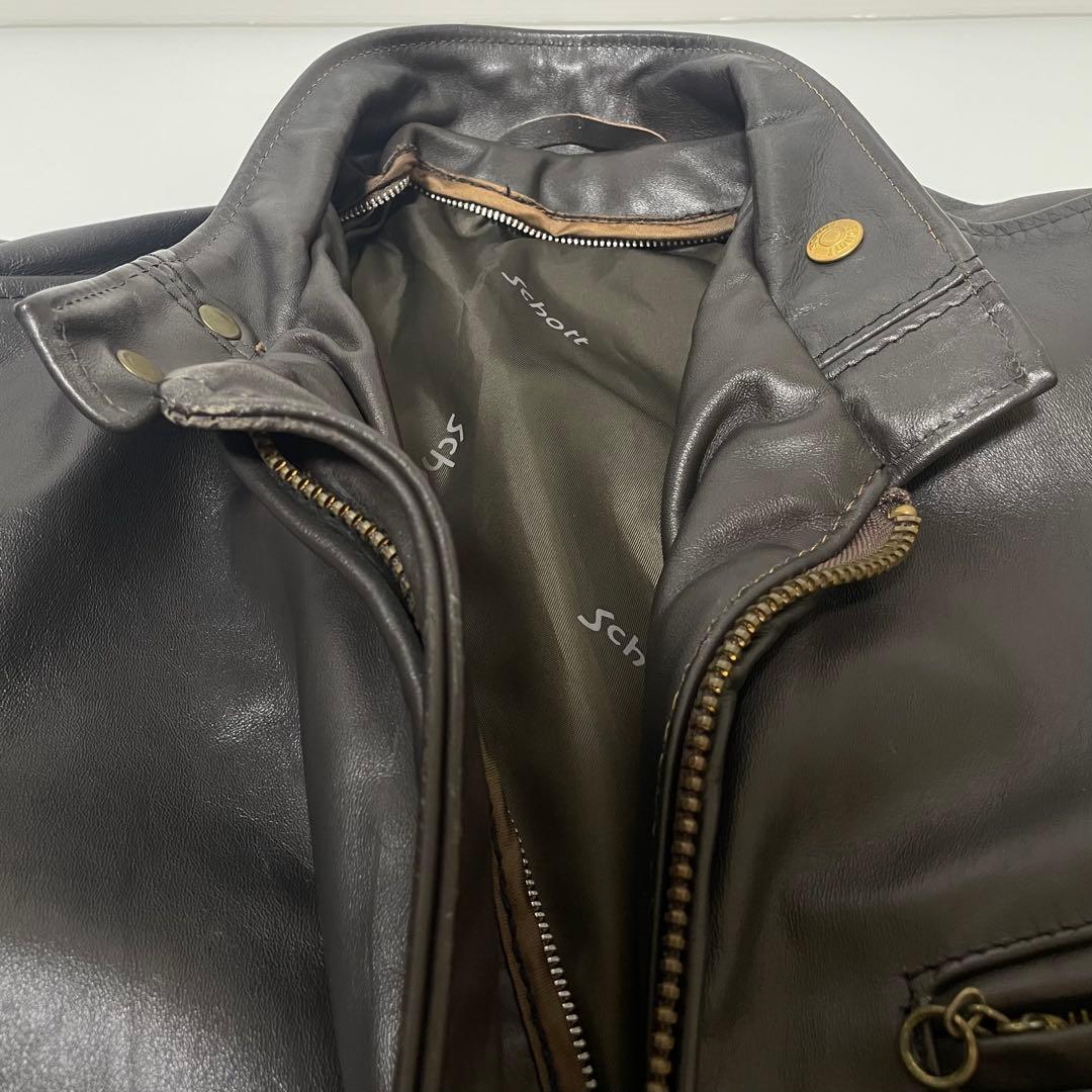 Shott ショット シングルライダースジャケット 茶　38 レザージャケット