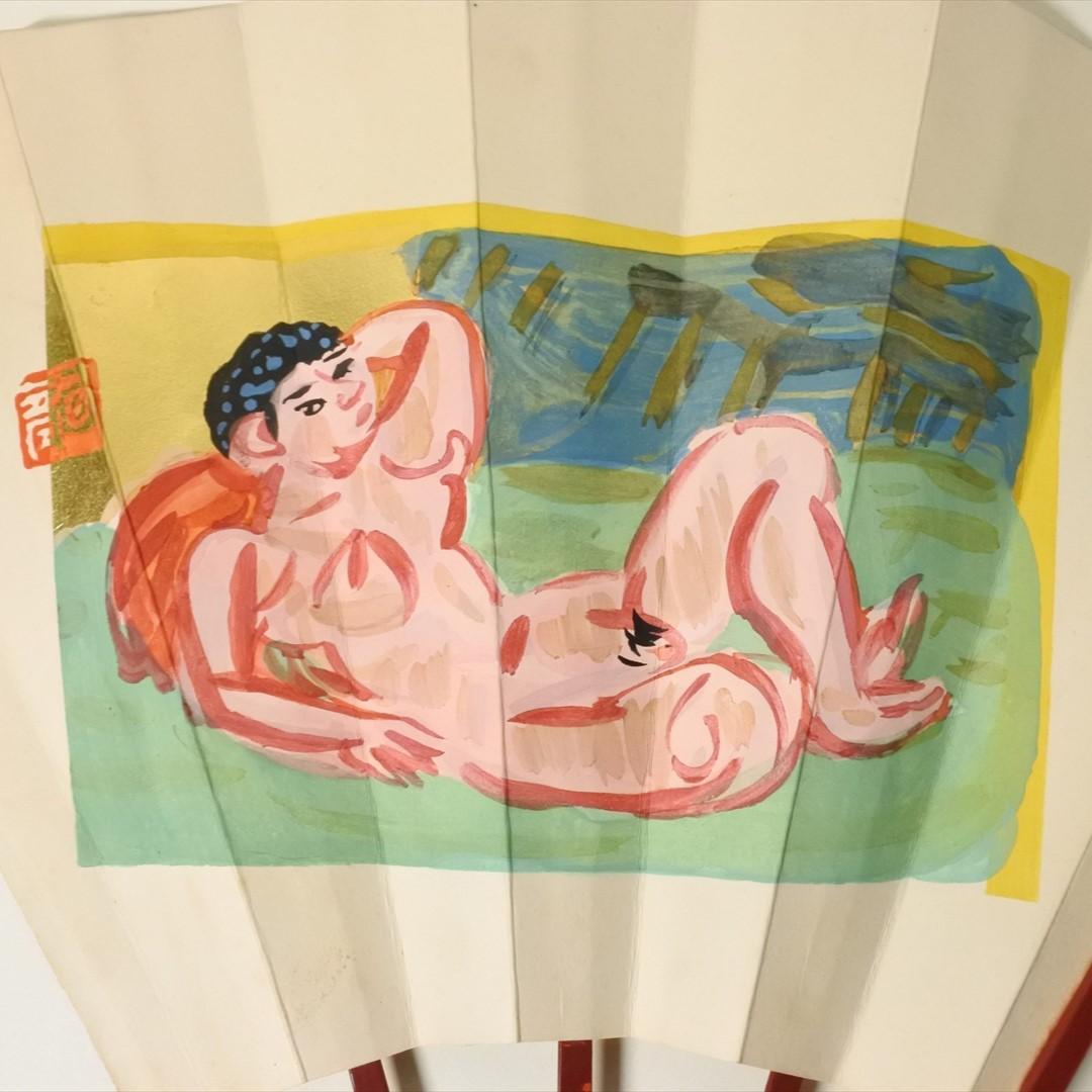 梅原龍三郎　リトグラフ　扇面裸婦図　求龍堂版 1954年　箱付
