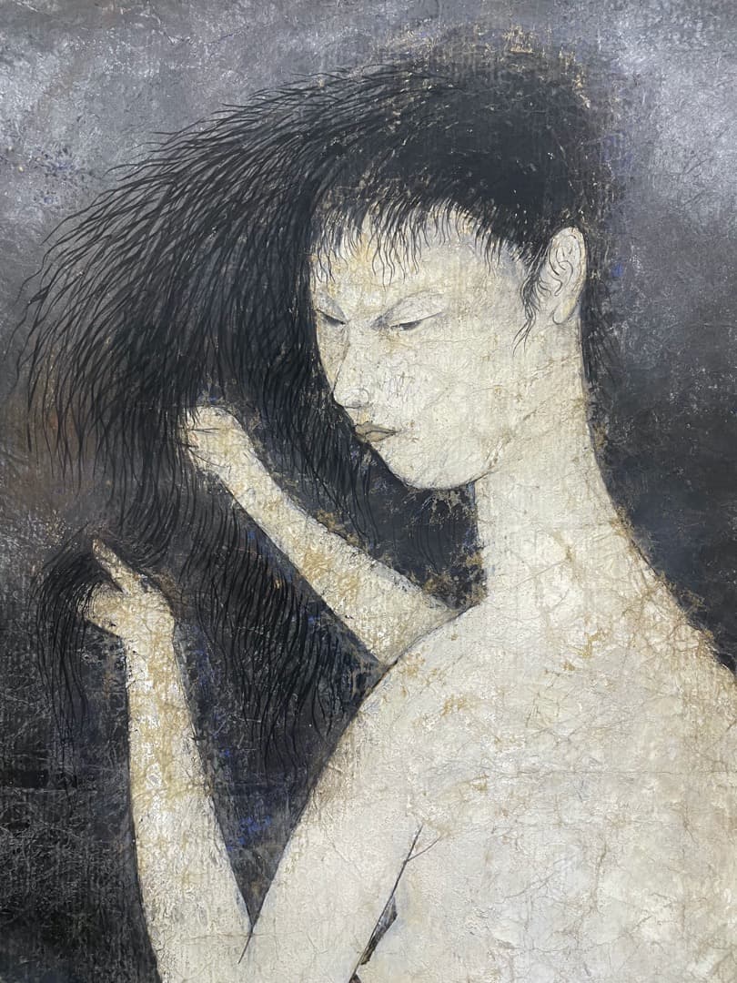 中村直人『髪を梳く図(裸婦)』F15 原画 ガッシュ 作家直筆サイン入り 額装