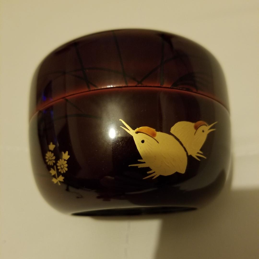 茶道具 塗師千穂造 井伊大老好 尾花に鶉蒔絵 溜平棗 お棗