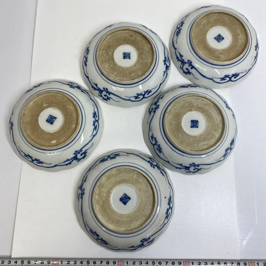 古伊万里　渦福　花唐草膾皿5枚　幅約16㎝　東Y7-0204☆2Fタサオ