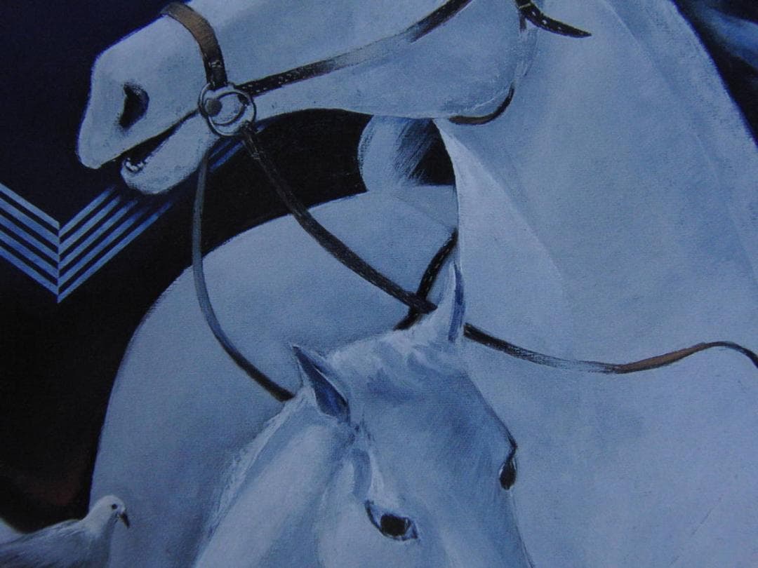 栗林今朝男、【白馬に幸あれ】、希少な額装用画集より、新品額装付