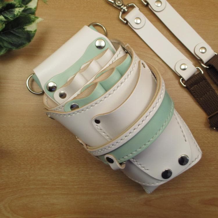 ホワイト＆空色　６丁差し　本革シザーケース　SCA-100/CWD