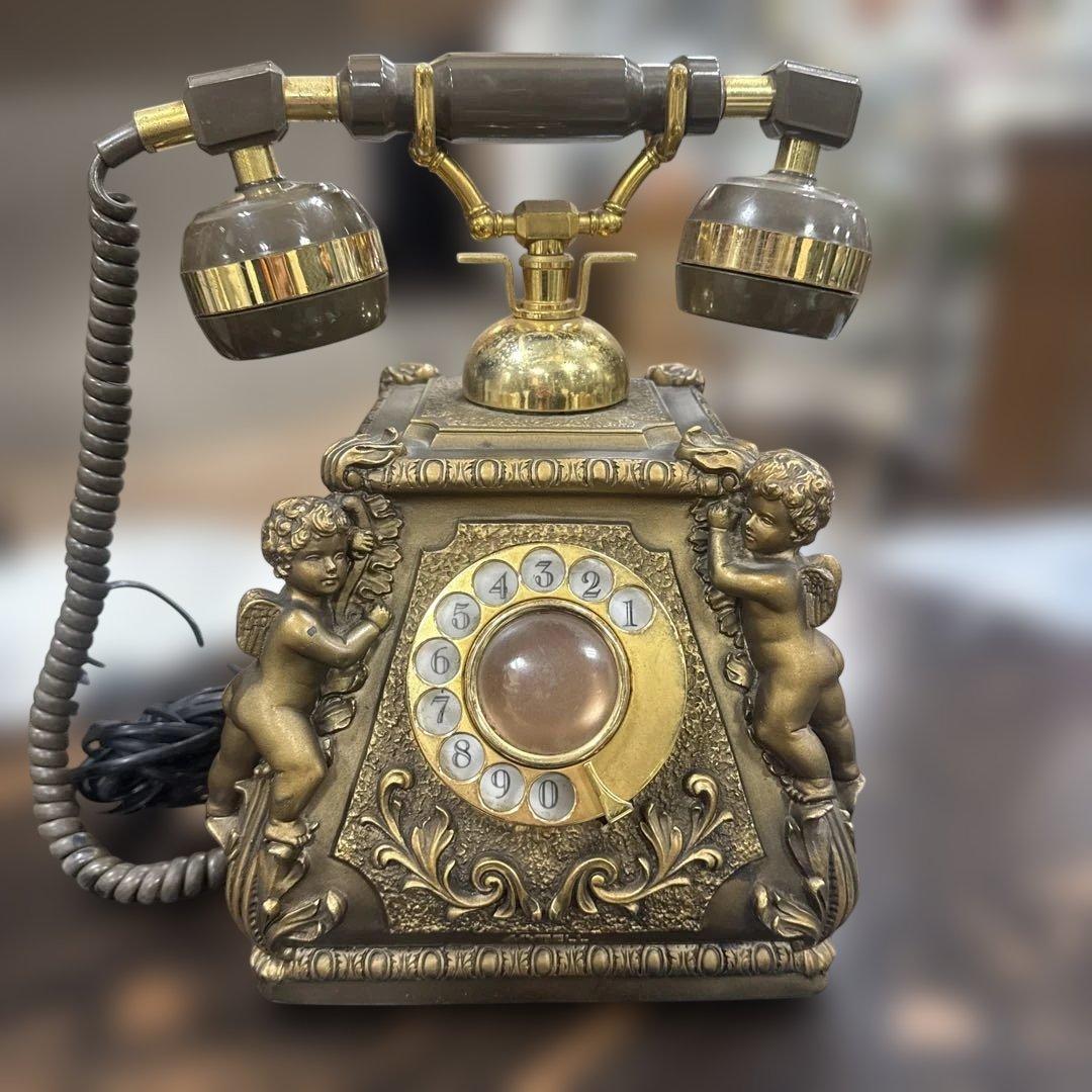アンティーク電話 ブロンズ 天使彫刻付き