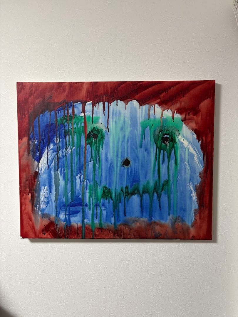 青と緑の抽象アクリル画