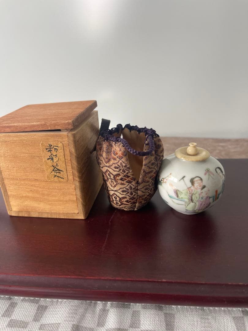 希少美品　粉彩茶入　中国清時代