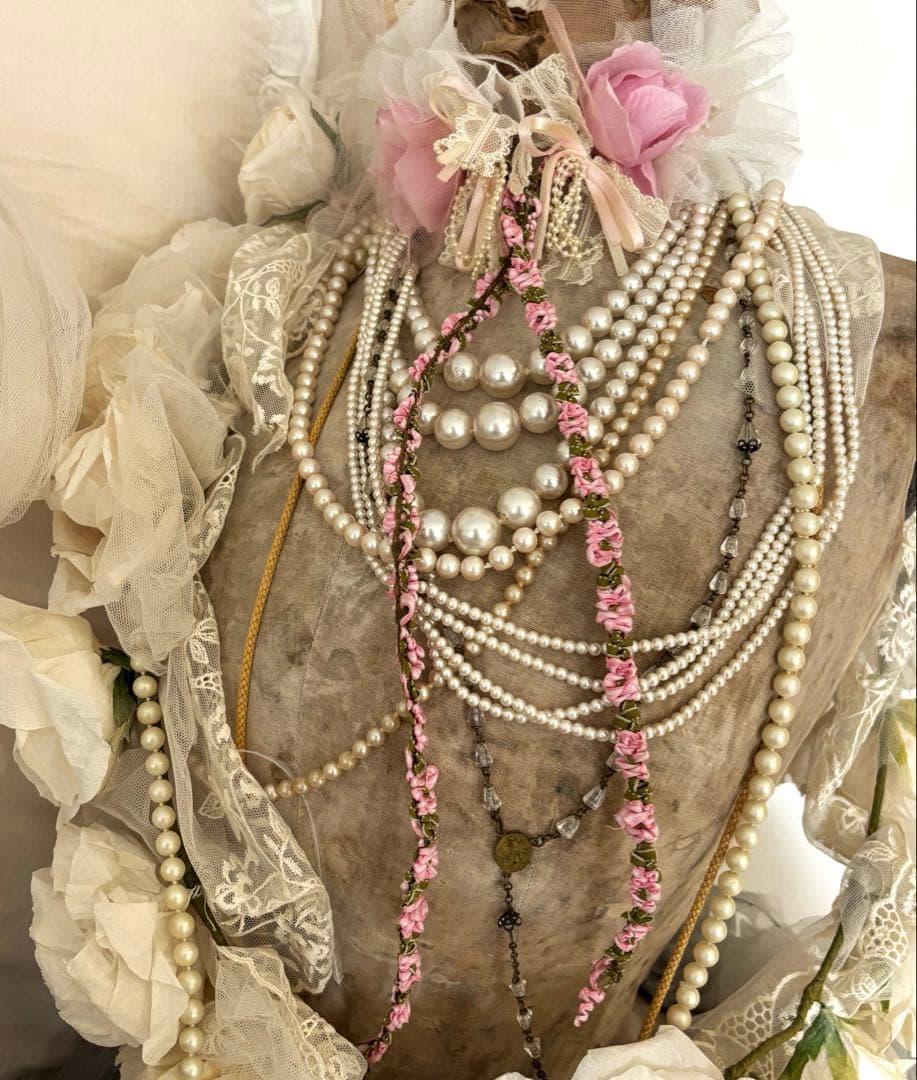 アンティーク雑貨 Pink Rose Long Trim