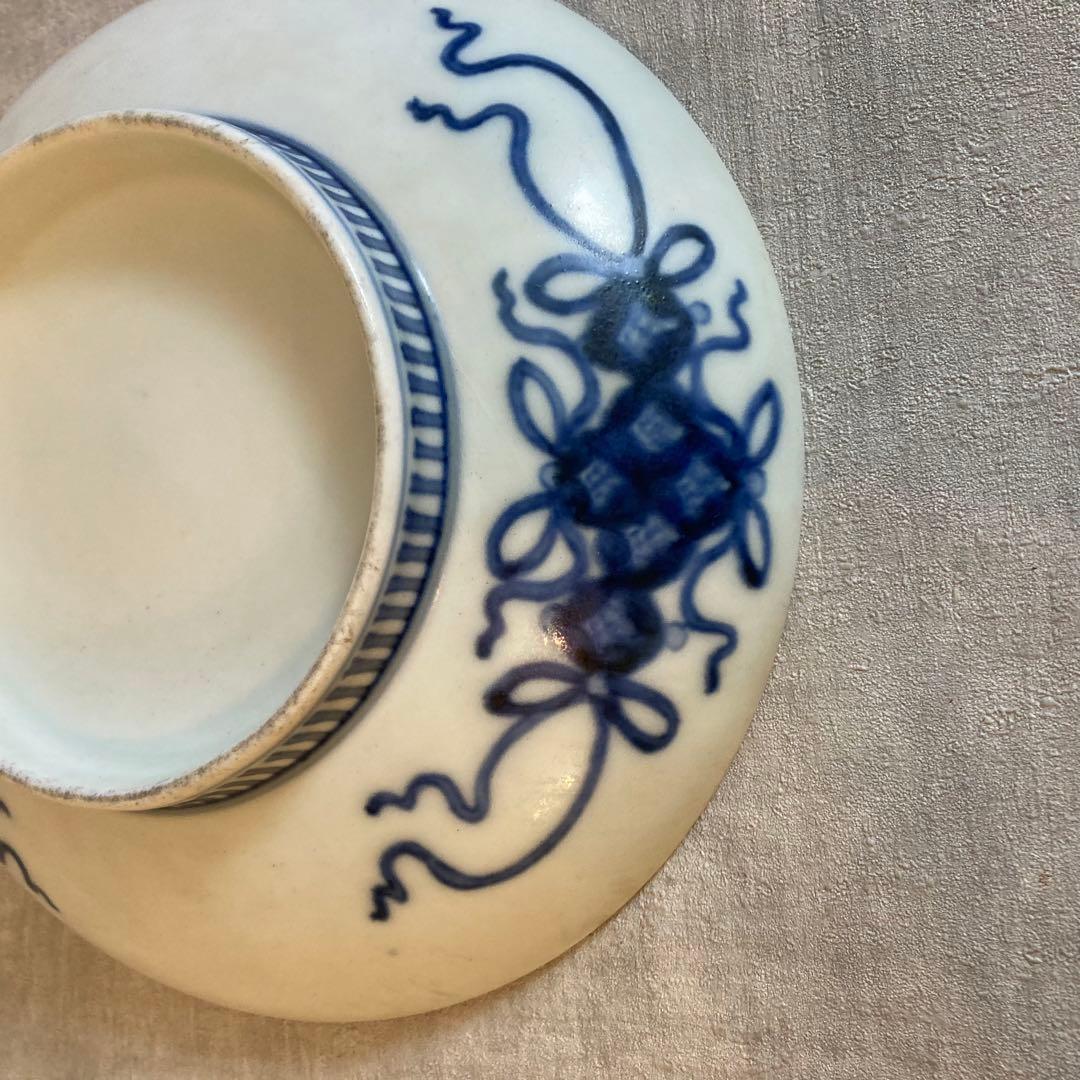 藍鍋島 染付 青海波水仙 皿 骨董 ヴィンテージ　水仙皿①
