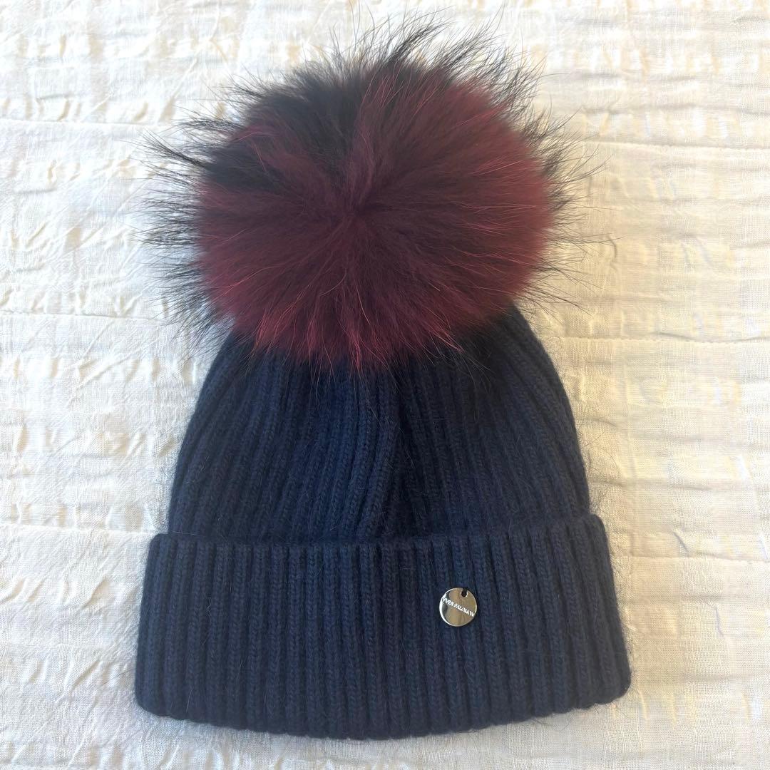【美品】Yves Salomon イヴ サロモン 毛皮ポンポン付 ニット帽