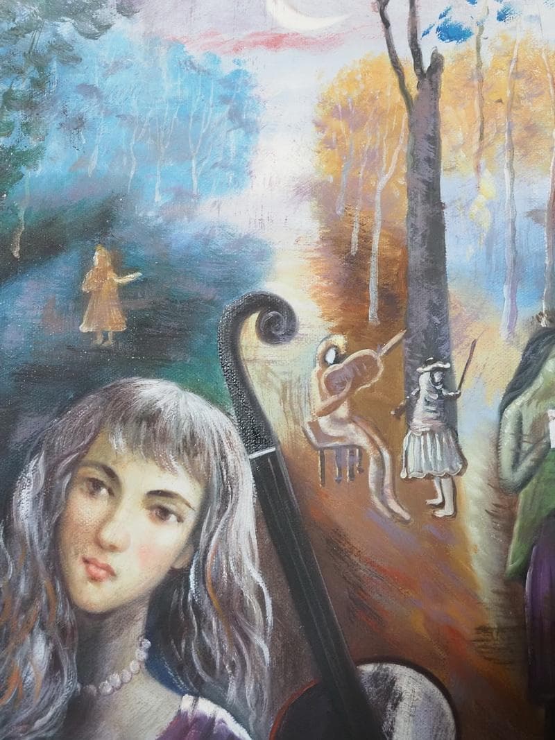 【値下げ】人物画　油絵　織田広比古　F6号　音楽会　額付き　手描き　肉筆