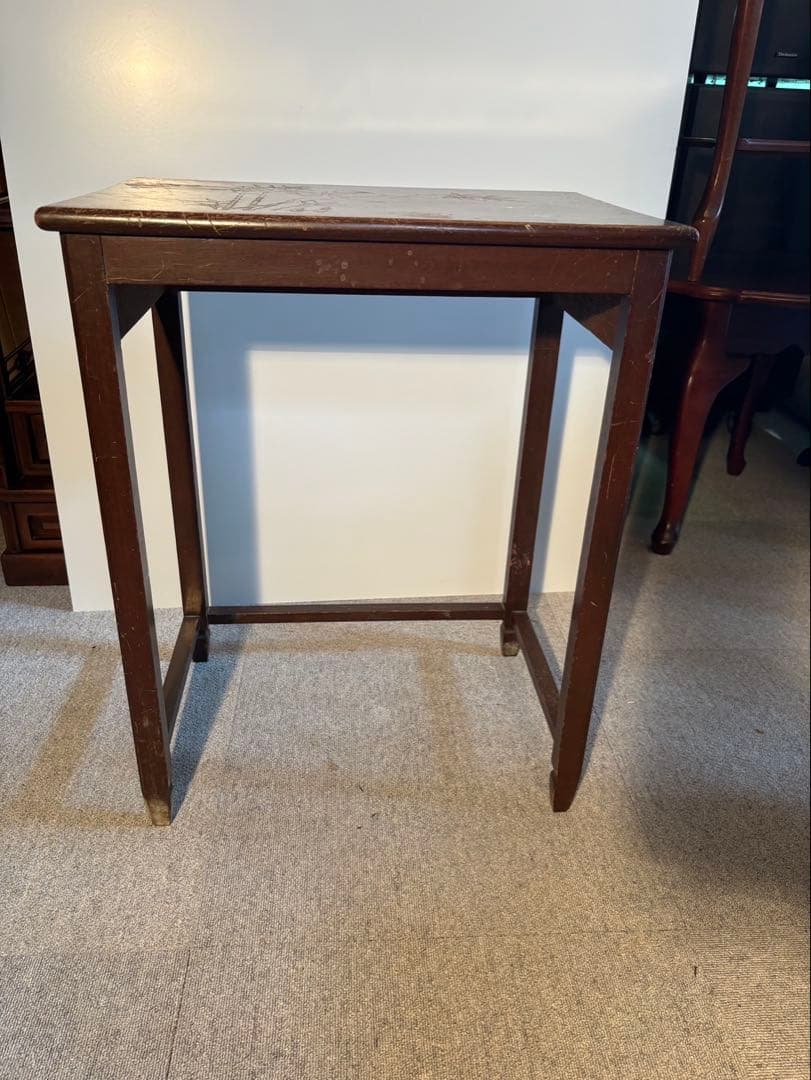 昭和レトロ 花台 サイドテーブル 竹彫刻 アンティーク 木製 飾り台 和家具