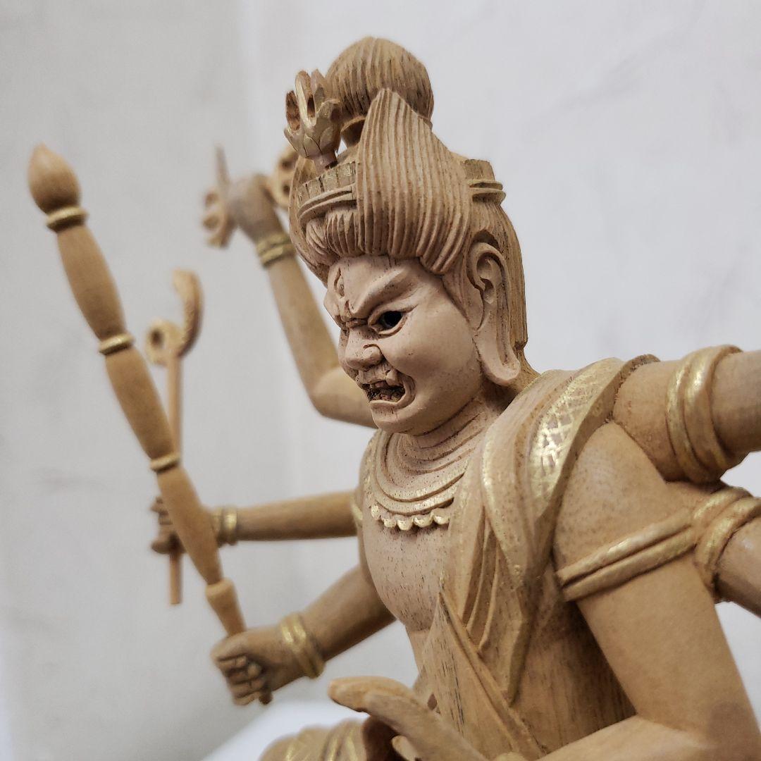 Ｂフライデー蔵出し特価上彫り仏像◆楠材 烏枢沙摩明王5寸立 眼入金泥◆五大明王