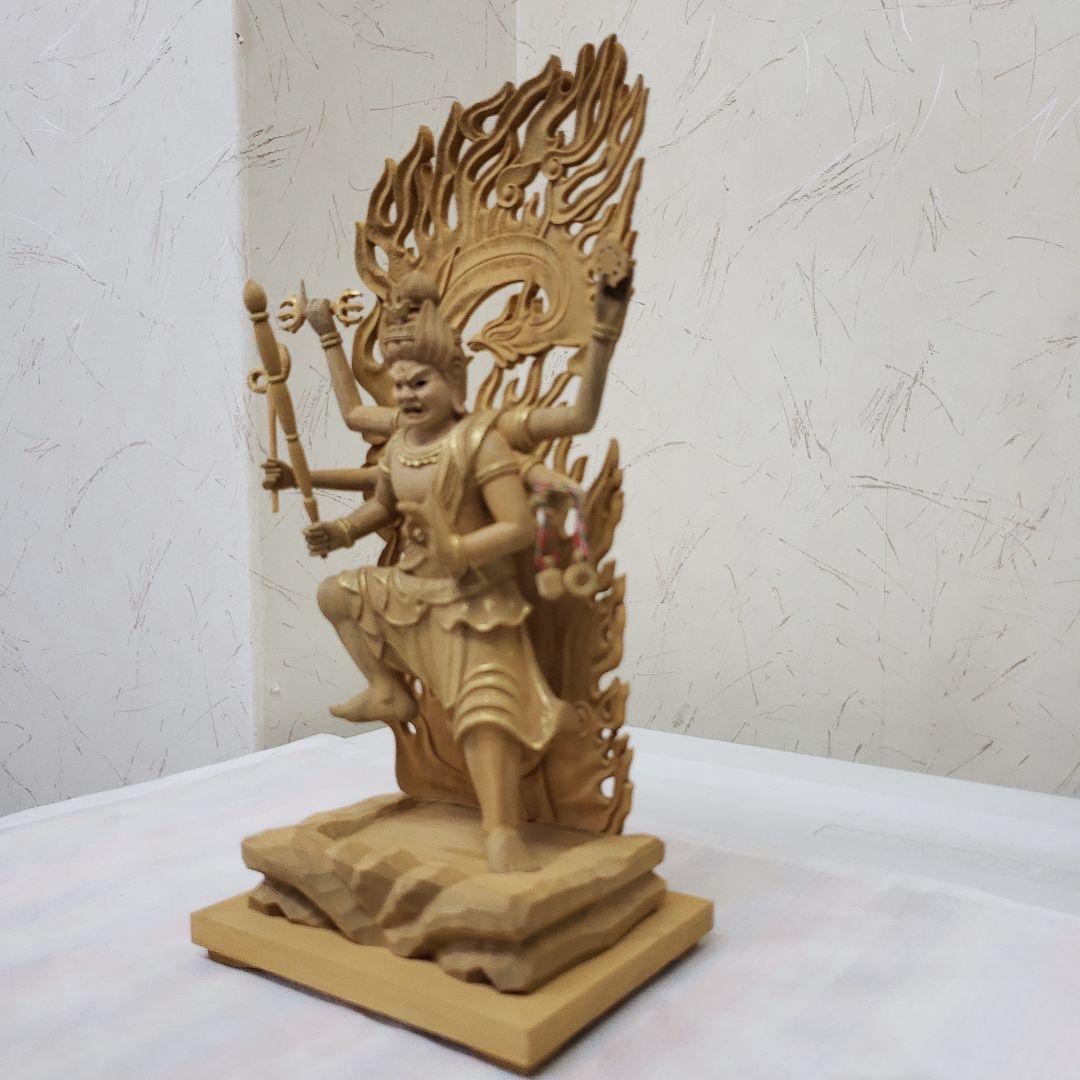 Ｂフライデー蔵出し特価上彫り仏像◆楠材 烏枢沙摩明王5寸立 眼入金泥◆五大明王