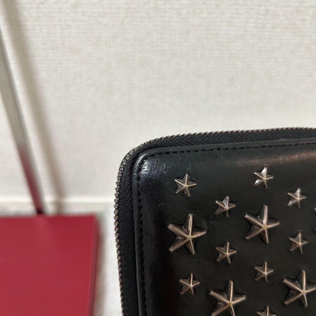 【美品✨スタッズ/コンパクトウォレット】ジミーチュウ　折り財布　レザー　ブラック