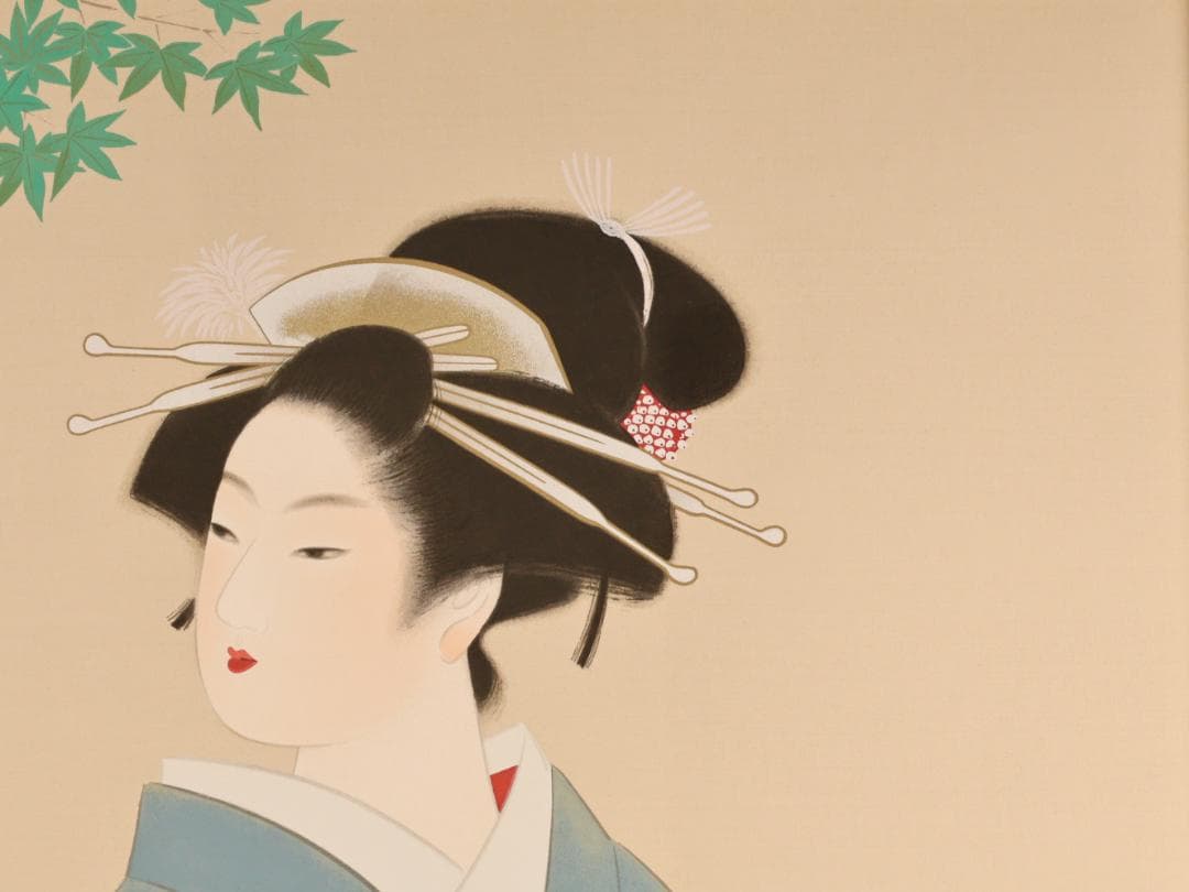 【真作】　上村松園 「 若葉 」　10号　日本画　シルクスクリーン　BK174