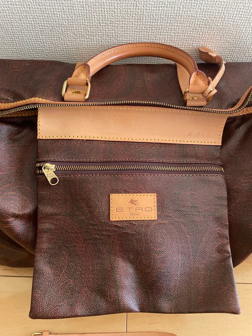 ETRO エトロ ボストンバッグ ハンドバック レザー ペイズリー柄 ブラウン