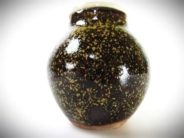 茶道用陶器壺 青金花 柄茶道具 茶入れ 蓋 陶磁器 仕覆 美品 在銘