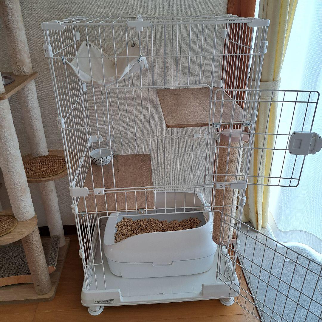 アイリスオーヤマ キャットケージ 白 2段 ハンモック付き