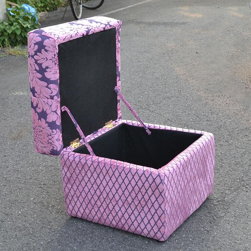 値下げ！　ロココ調　ローズファブリックスツール　収納　パープルピンク　便利