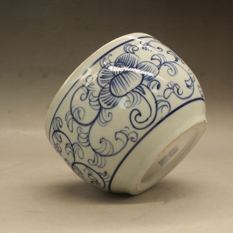 青花纏枝連蓋缶 磁器 書道具 文房具 現代工芸品 美術品 装飾品 置物